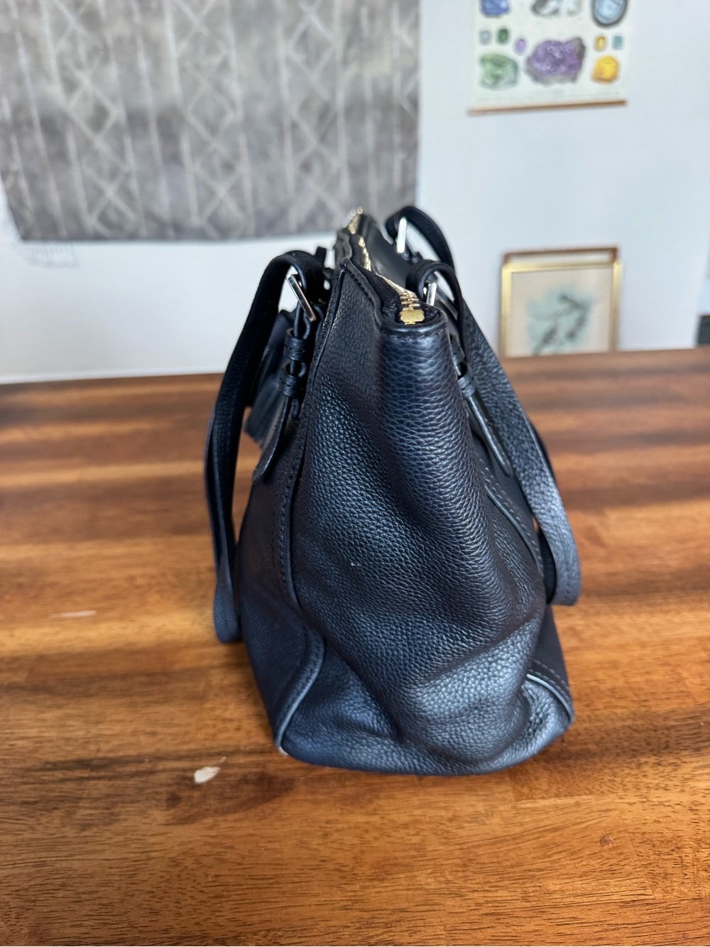 kate spade Black Pebbled Leather Shoulder Tote with Tassel - Picture 3 of 9